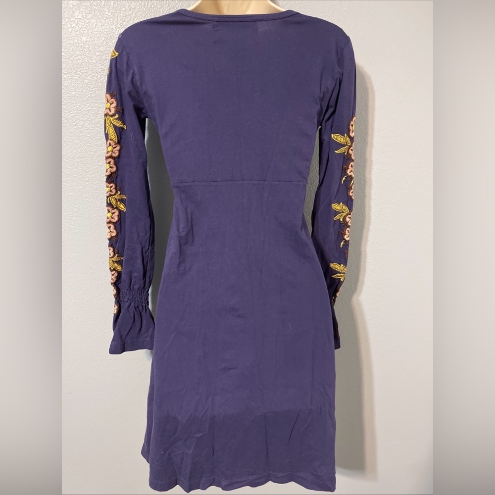 Johnny Was Blue Embroidered Empire Waist Dress Floral Boho Gypsy Festival XS - Picture 2 of 10